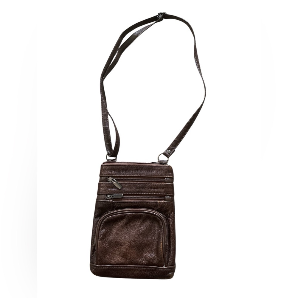 Krediz Brown Genuine Leather Crossbody Hand Bag.
